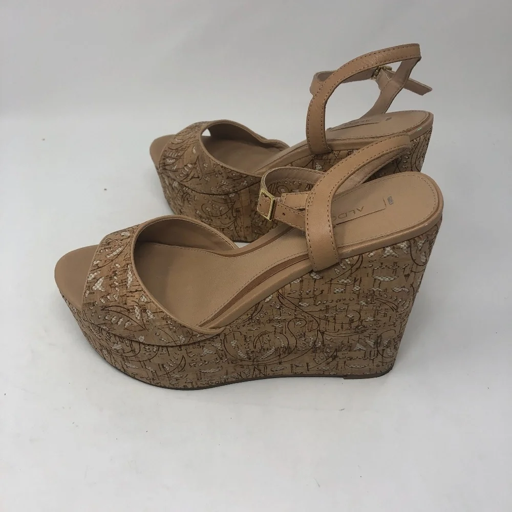 Aldo Tan Platform Wedge Sandals 6